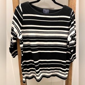 CHAPS 3/4 length Sleeve, Black & White Striped, Super Soft, Size 1X